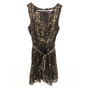 Womens Luxe by Carmen Marc Valvo Leopard Animal Print Pleated Dress SIze 10